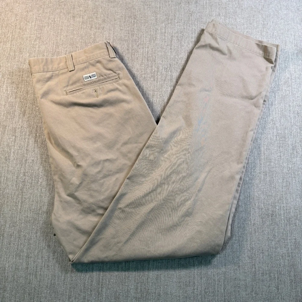 Polo Ralph Lauren Andrew Pant Mens 36x36 Tan Khaki Pleated Chino Trousers Cotton